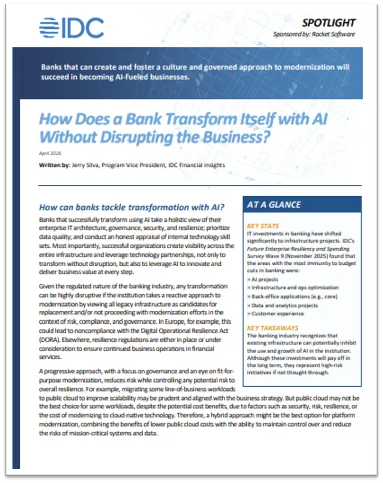 Thumbnail for an IDC report on bank transformation