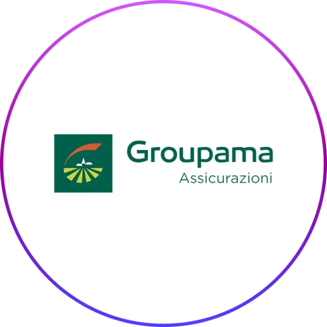 Groupama Assicurazioni logo in a purple circle
